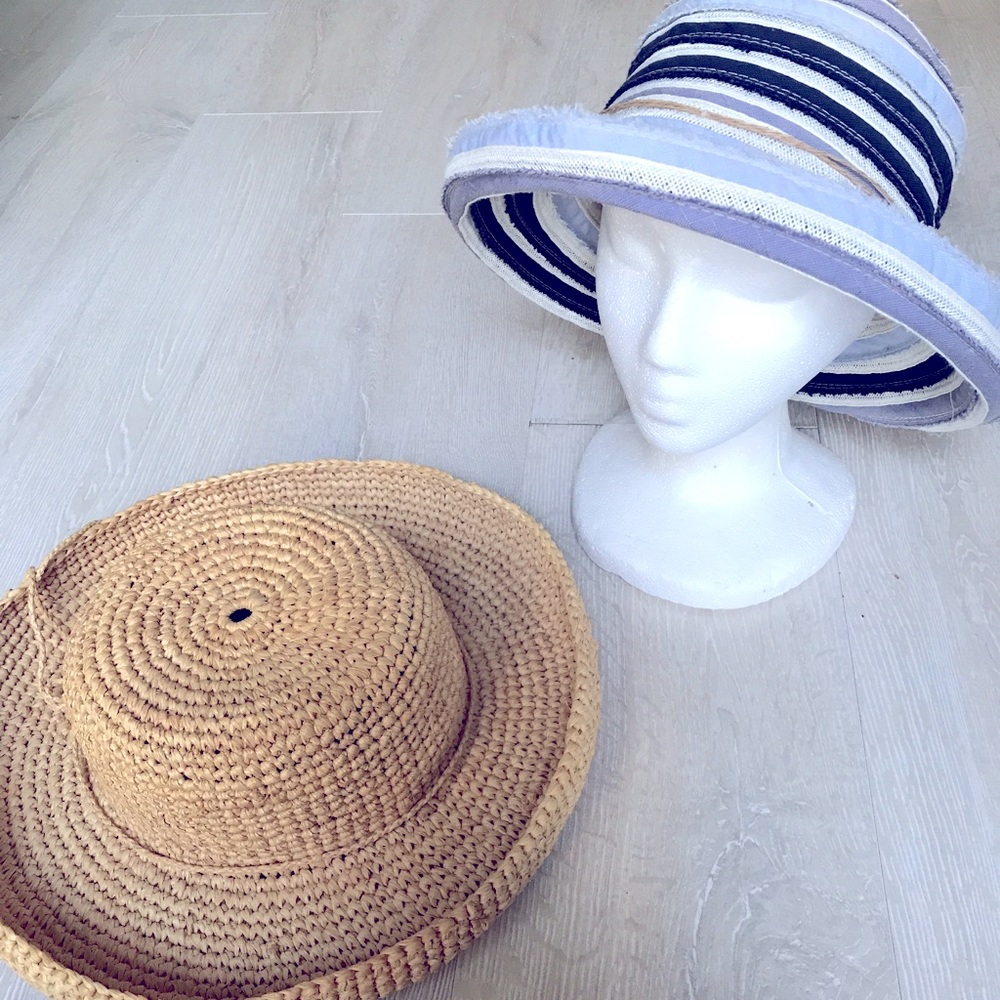 Seala raffia straw summer hat, blue and white summer hat